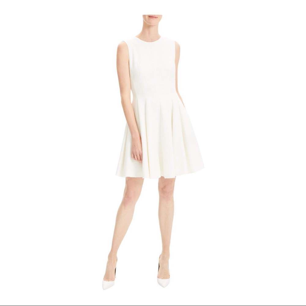 Theory White Fit and Flare Textured Dress